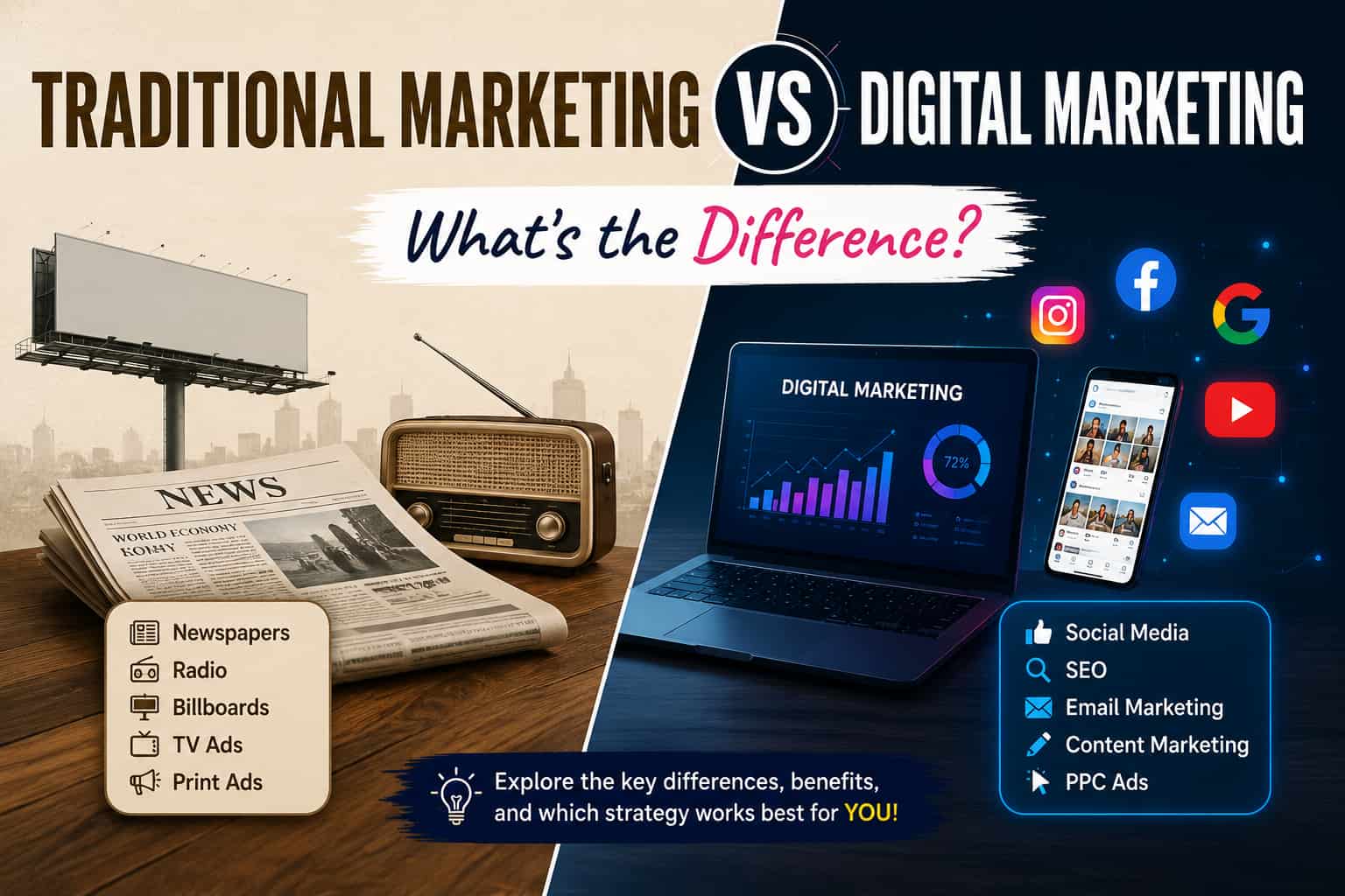 Traditional Marketing vs Digital Marketing: What’s the Difference?
